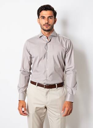 Chemise manches longues coupe cintrée marron DESOTO homme