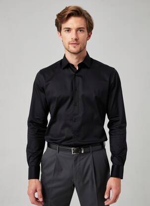 Chemise manches longues coupe cintrée noir DESOTO homme