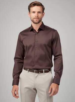 Chemise manches longues coupe cintrée marron DESOTO homme