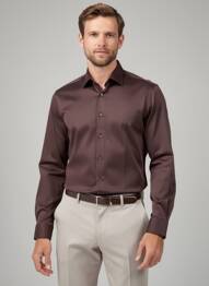 Chemise manches longues coupe cintrée marron DESOTO homme