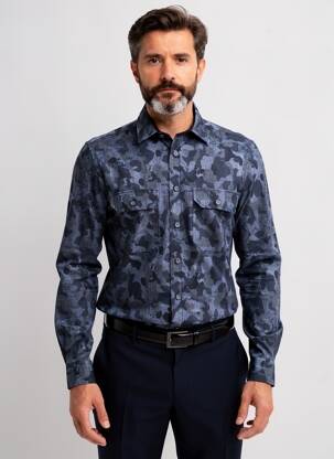 Chemise manches longues poches bleu DESOTO homme
