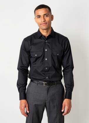 Chemise manches longues coupe droite noir DESOTO homme