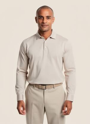 Polo tissage chiné manches longues beige DESOTO homme
