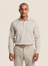 Polo tissage chiné manches longues beige DESOTO homme