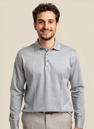 Polo tissage chiné manches longues gris DESOTO homme