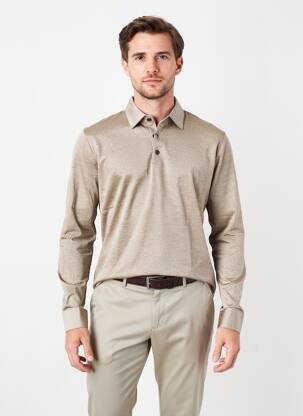 Polo tissage chiné manches longues marron DESOTO homme