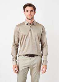 Polo tissage chiné manches longues marron DESOTO homme