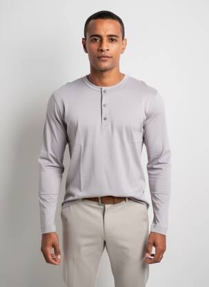 T-shirt col tunisien manches longues gris DESOTO homme