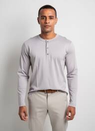 T-shirt col tunisien manches longues gris DESOTO homme