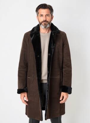 Manteau long finition intérieure fourrure synthétique sans capuche marron GMS-75 homme