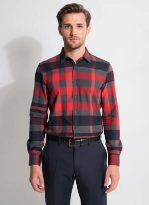 Chemise manches longues imprimé carreaux rouge BURBERRY homme