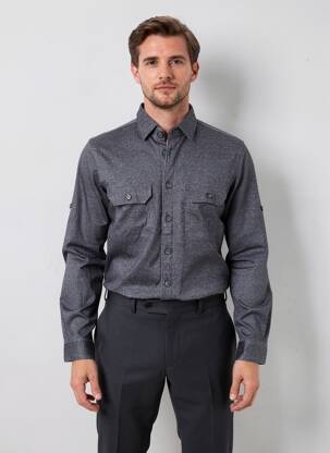 Chemise manches longues coupe cintrée gris DESOTO homme