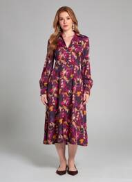 Robe mi-longue imprimé fantaisie manches longues violet SURKANA femme