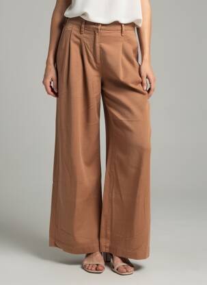 Pantalon large tissage popeline taille haute orange COUTURIST femme
