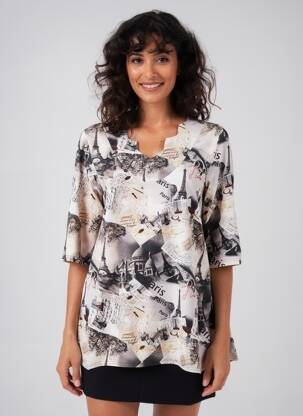 Tunique manches longues col v beige OLIVER JUNG femme