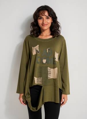 Pull tunique tissage chiné manches longues vert OLIVER JUNG femme