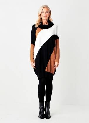 Robe pull resserrée sur le bas manches longues noir MARBLE femme