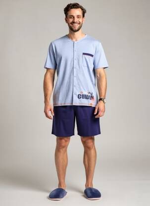 Pyjashort col v bleu ROSE POMME homme