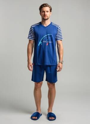 Pyjashort imprimé rayures bleu ROSE POMME homme
