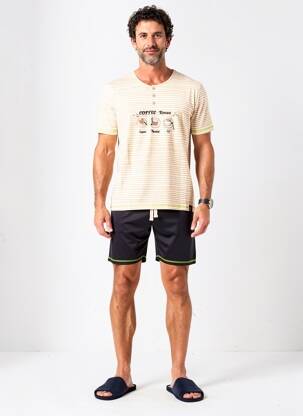 Pyjashort imprimé rayures beige ROSE POMME homme