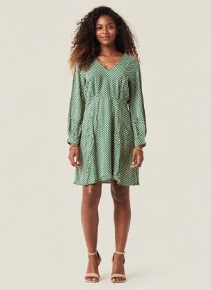 Robe courte coupe évasée manches longues vert ICHI femme