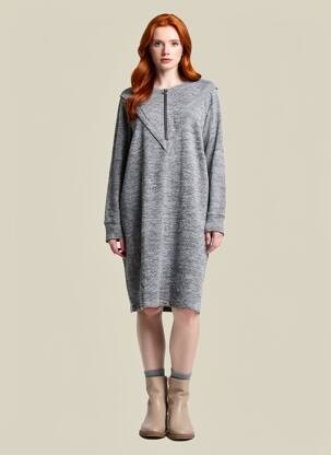 Robe pull coupe droite manches longues gris ICHI femme