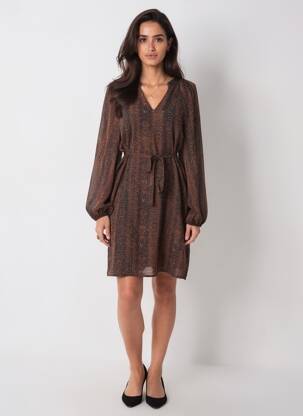 Robe courte manches longues manches longues marron ICHI femme