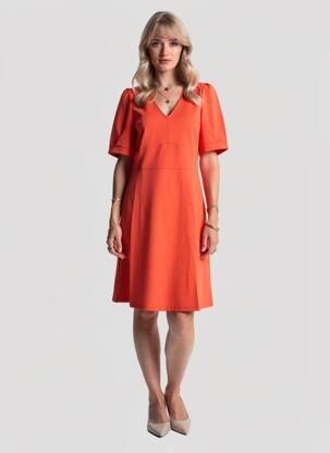 Robe mi-longue manches courtes manches courtes orange ICHI femme