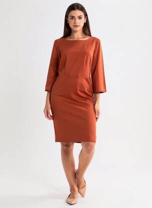 Robe mi-longue manches 3/4 manches 3/4 orange ICHI femme