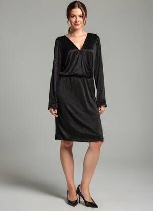 Robe mi-longue manches longues manches longues noir ICHI femme