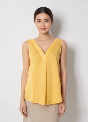 Top coupe fluide sans manche jaune ICHI femme