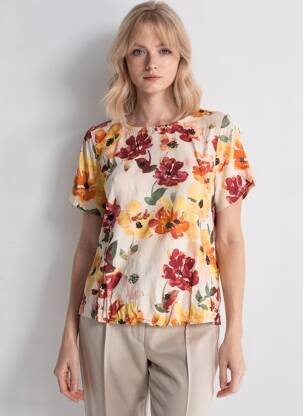 Top imprimé fantaisie manches courtes jaune ICHI femme