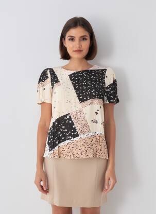 Top imprimé fantaisie manches courtes noir ICHI femme