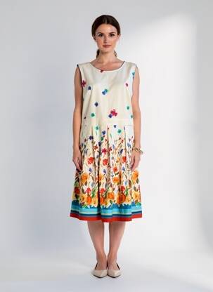 Robe mi-longue imprimé fantaisie sans manche beige LE PETIT BAIGNEUR femme