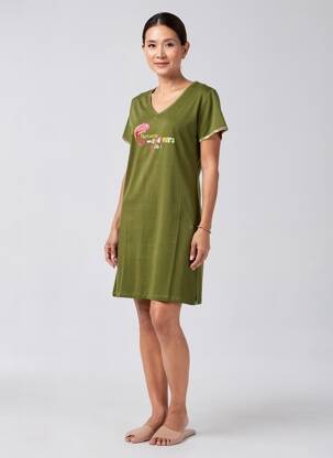 Chemise de nuit col v vert ROSE POMME femme