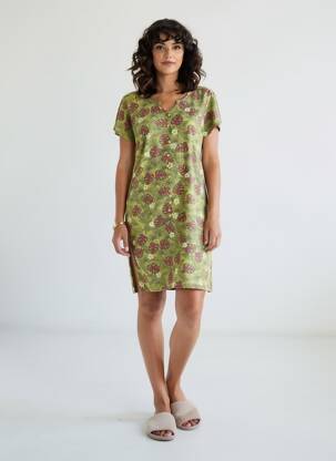 Chemise de nuit imprimé fleurs vert ROSE POMME femme