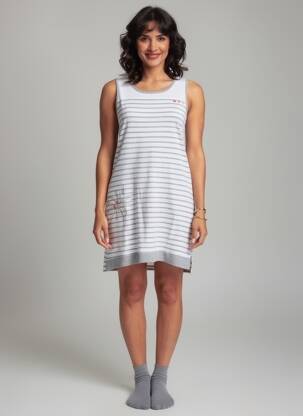 Chemise de nuit imprimé rayures blanc ROSE POMME femme