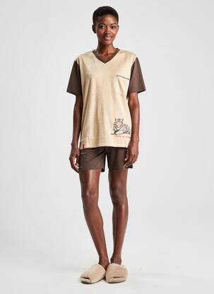Pyjashort col v marron ROSE POMME femme