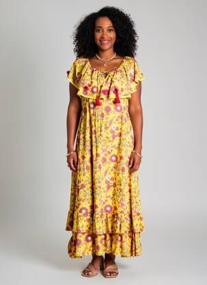 Robe longue manches courtes manches courtes jaune RHUM RAISIN femme