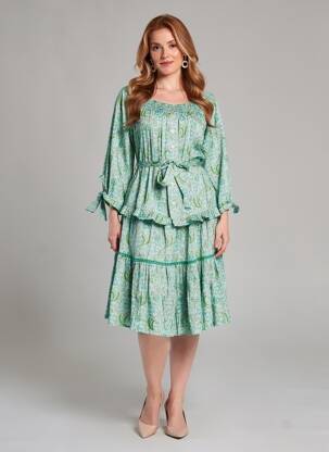 Robe mi-longue manches 3/4 manches 3/4 vert RHUM RAISIN femme