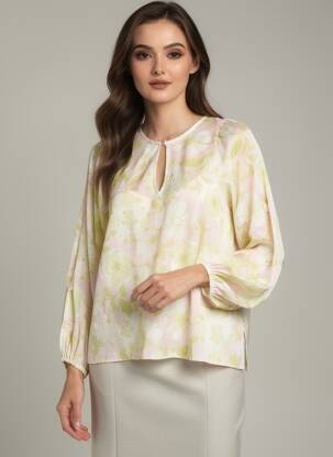 Blouse tissage popeline manches longues vert BRIGITTE BARDOT femme