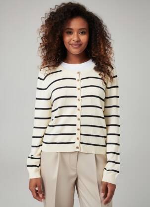 Gilet manches longues col rond beige BANNED femme