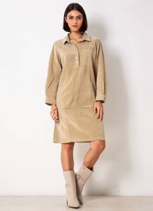 Robe courte manches longues manches longues beige COUTURIST femme