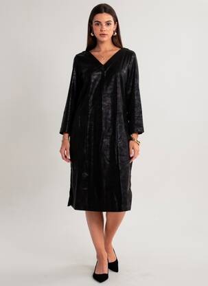 Robe mi-longue manches longues manches longues noir COUTURIST femme