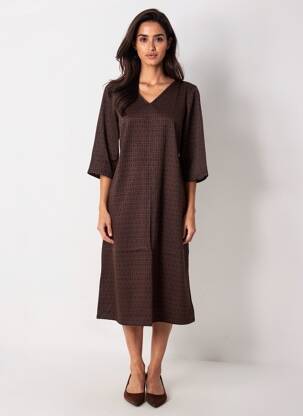Robe longue imprimé fantaisie manches 3/4 marron COUTURIST femme
