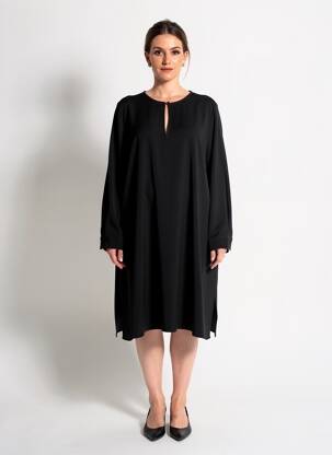 Robe mi-longue coupe fluide manches longues noir RIVER WOODS femme