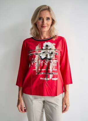 T-shirt manches 3/4 manches 3/4 rouge FRANK WALDER femme