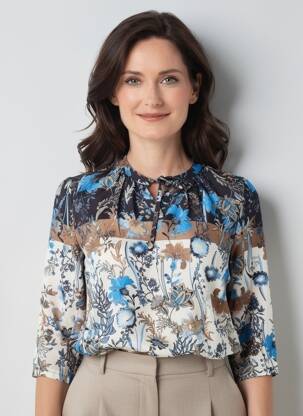 Chemisier imprimé fleurs manches 3/4 bleu FRANK WALDER femme
