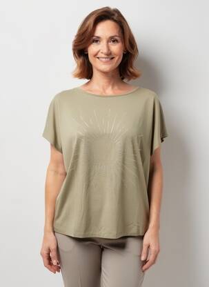 T-shirt sérigraphie avec strass manches courtes vert MARBLE femme