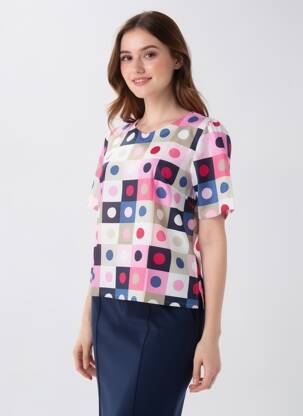 Blouse tissage popeline manches courtes marron LIKE ME. femme